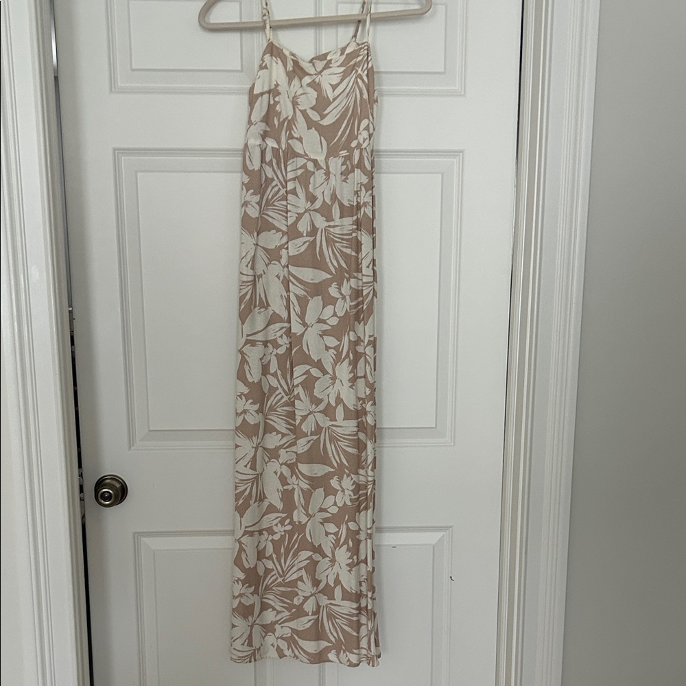 Beige & White Floral Slip Maxi Dress